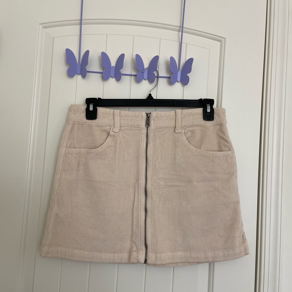 EUC American Eagle women’s cream soft corduroy stretch hi-rise a-line zip skirt